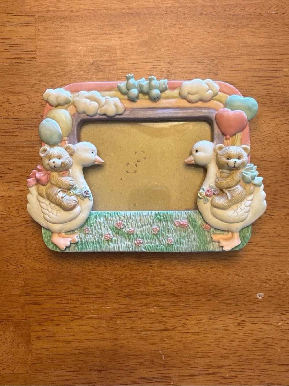 Goose Teddy Bear 3D pastel tabletop frame vintage geese nursery frame